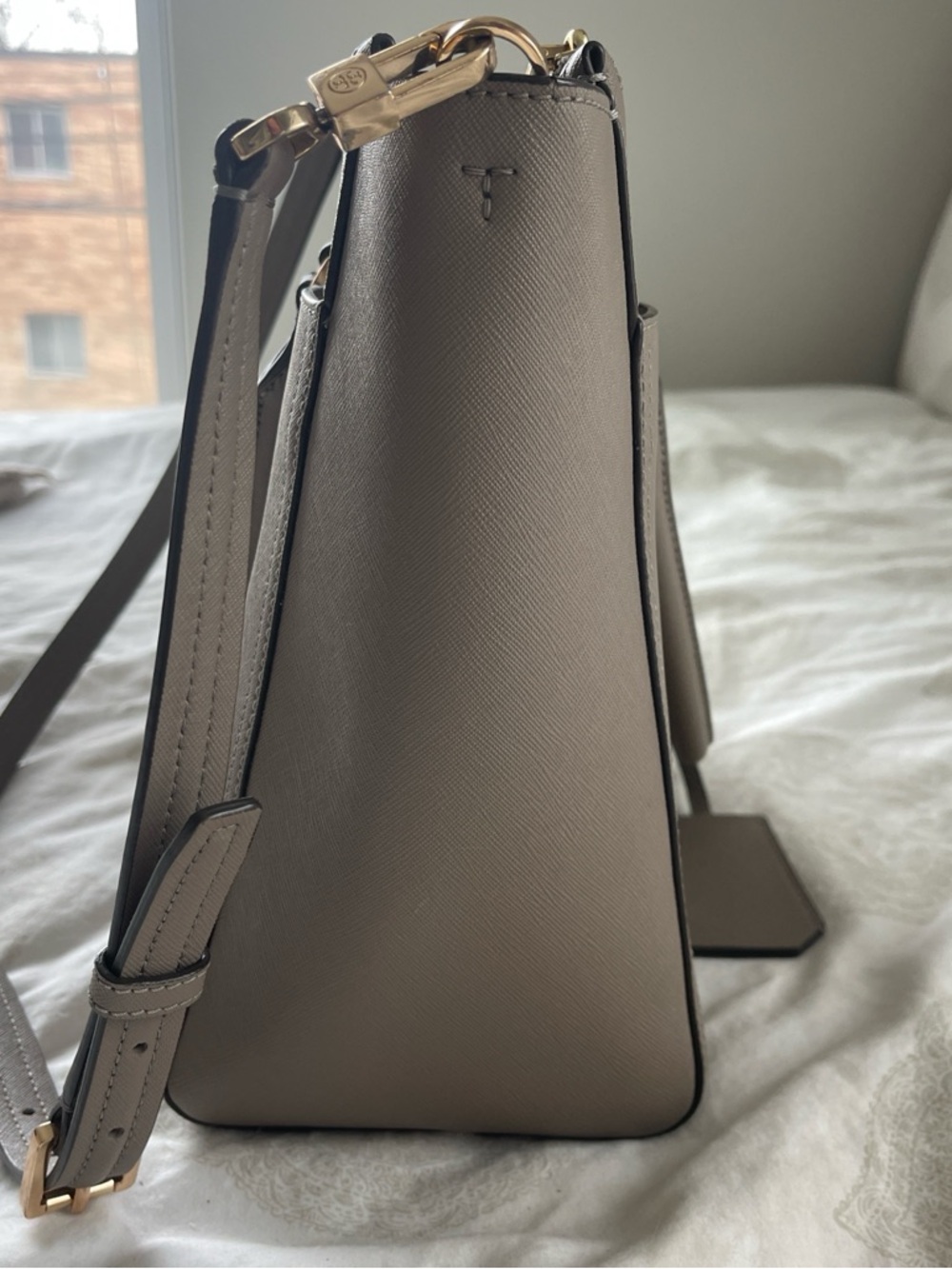 Tory Burch Taupe Saffiano Satchel with Gold Hardware - Picture 5 of 7
